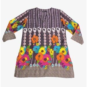 KikiSol Top Womens Large Floral Tunic Dress Tropical Boho Resort Beach Festival